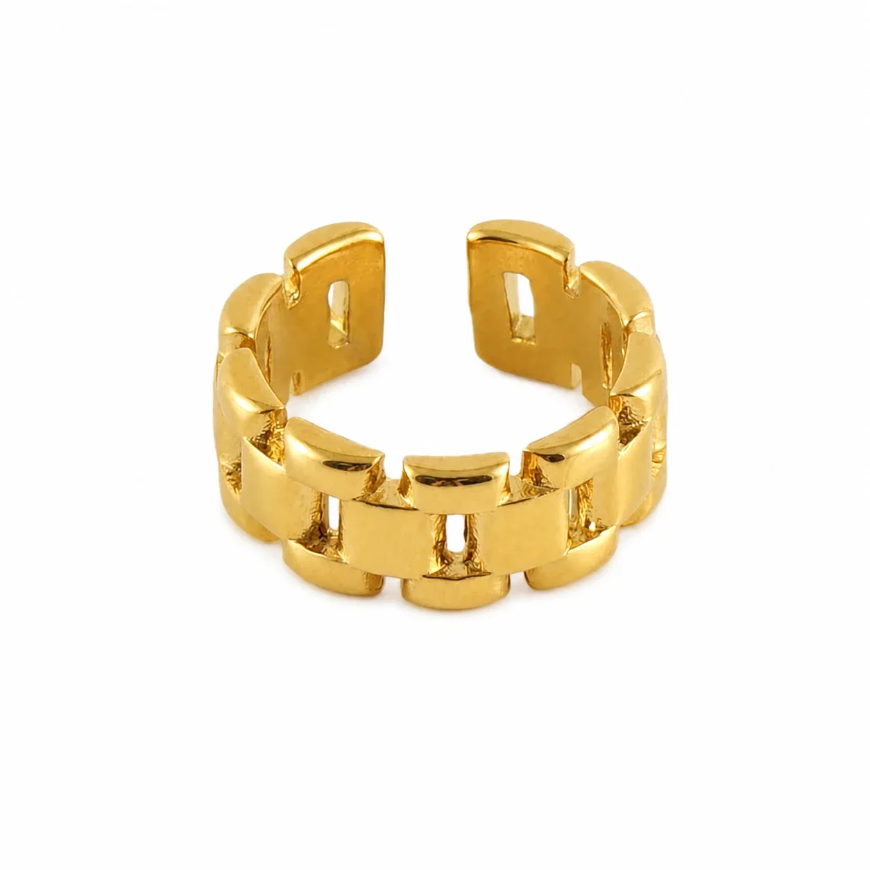Sculptural Gold-Plated Open Ribbed Dome Ring - Gold Croissant Open Band
