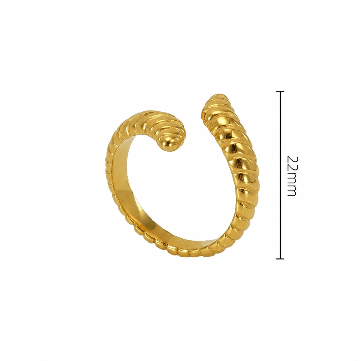 Sculptural Gold-Plated Open Ribbed Dome Ring - Gold Molten Wrap