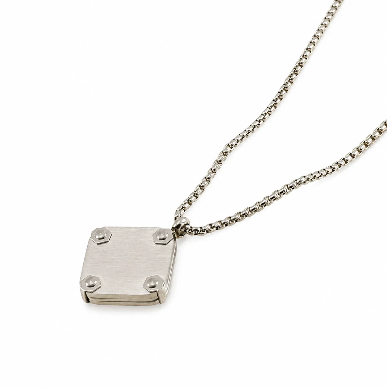 Nautical Stainless Steel Box Chain Anchor Square Pendant Necklace
