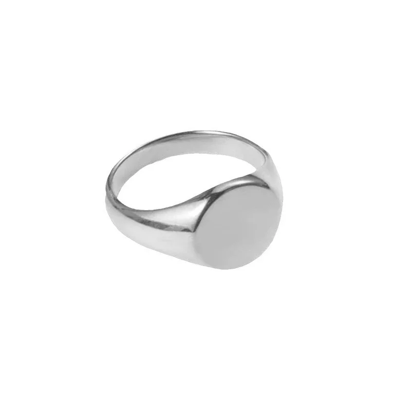Polished Stainless Steel Round Disc Tapered Signet Ring