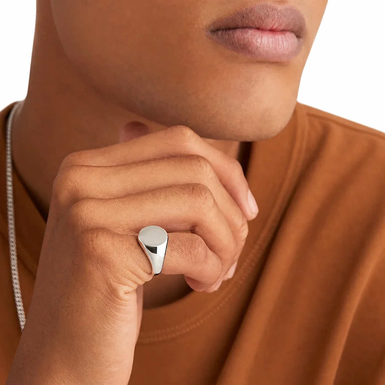 Polished Stainless Steel Round Disc Tapered Signet Ring