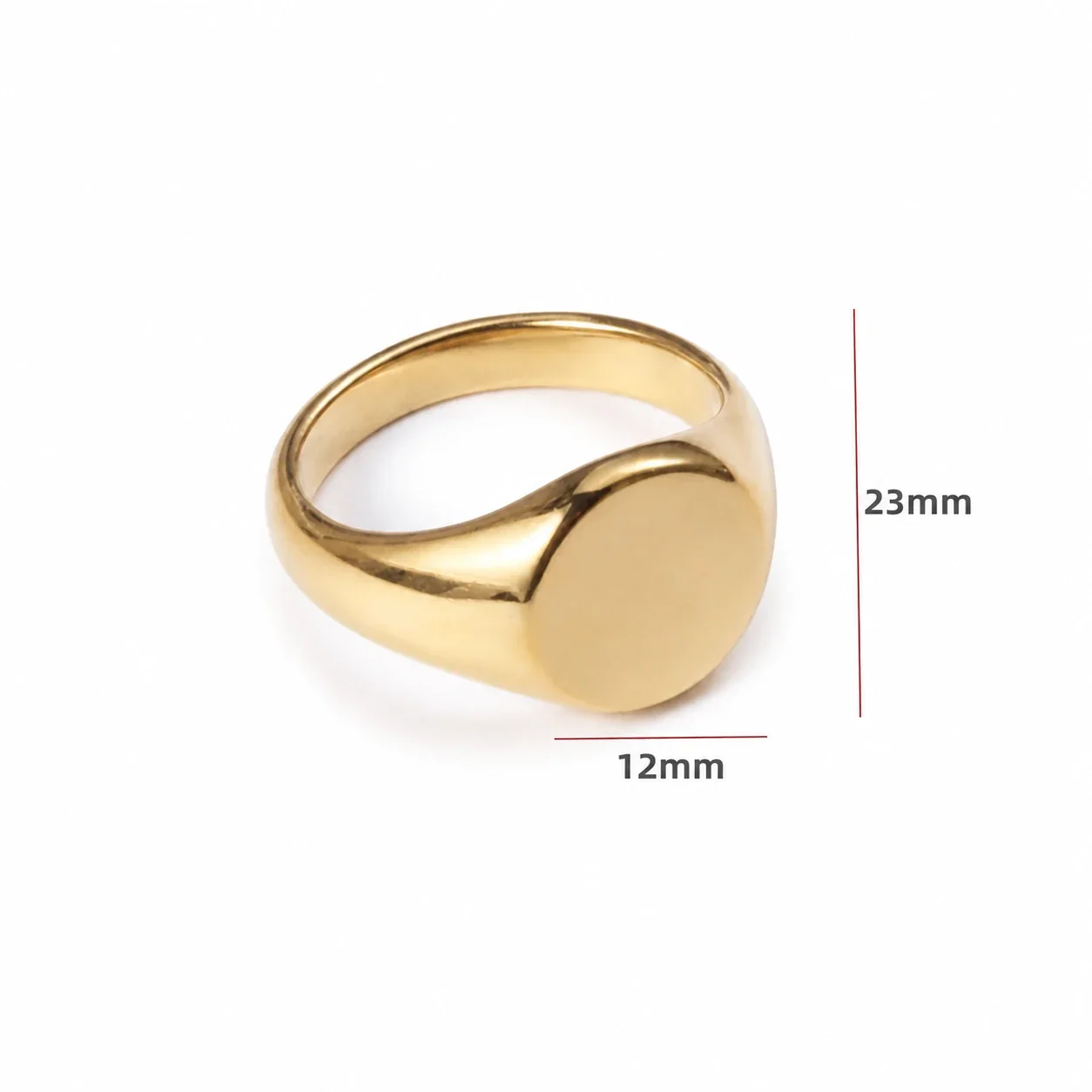 Polished Stainless Steel Round Disc Tapered Signet Ring