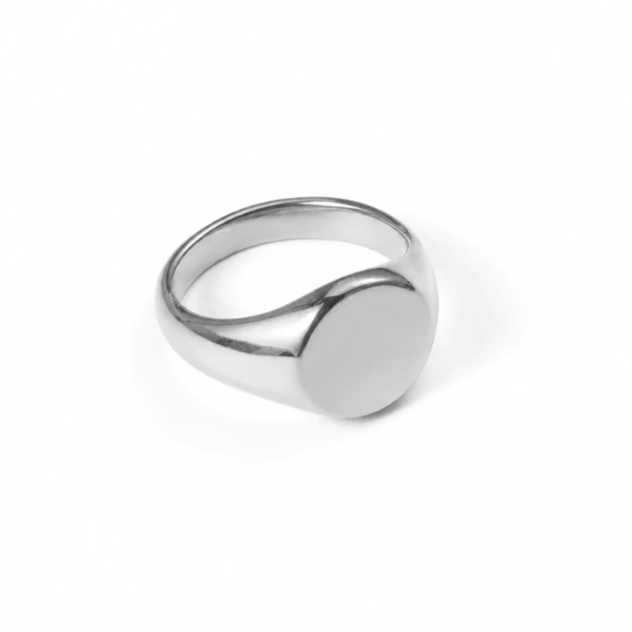 Polished Stainless Steel Round Disc Tapered Signet Ring - Silver