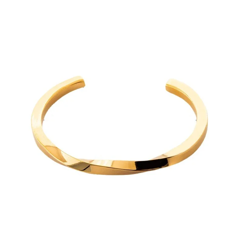Open Twist Cuff Bracelet in Stainless Steel with Gold PVD