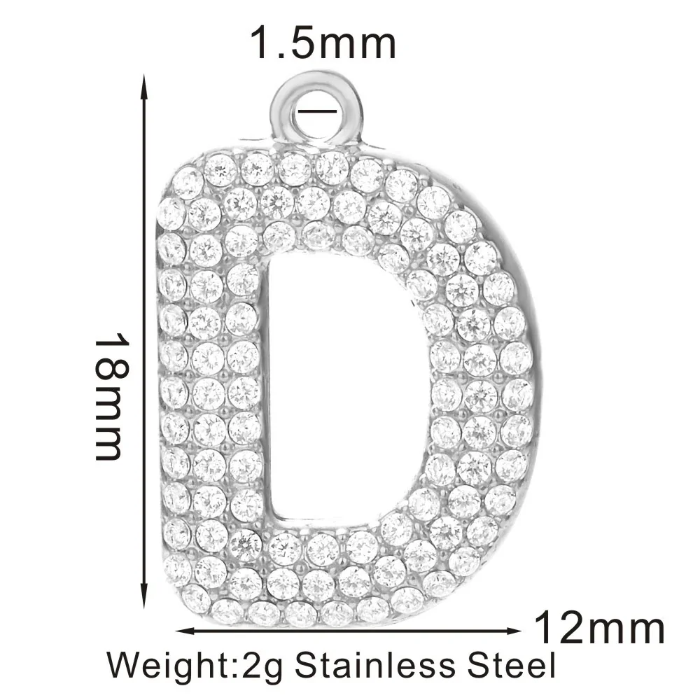 Sparkling 316 Stainless Steel Pavé Initial Pendant - D