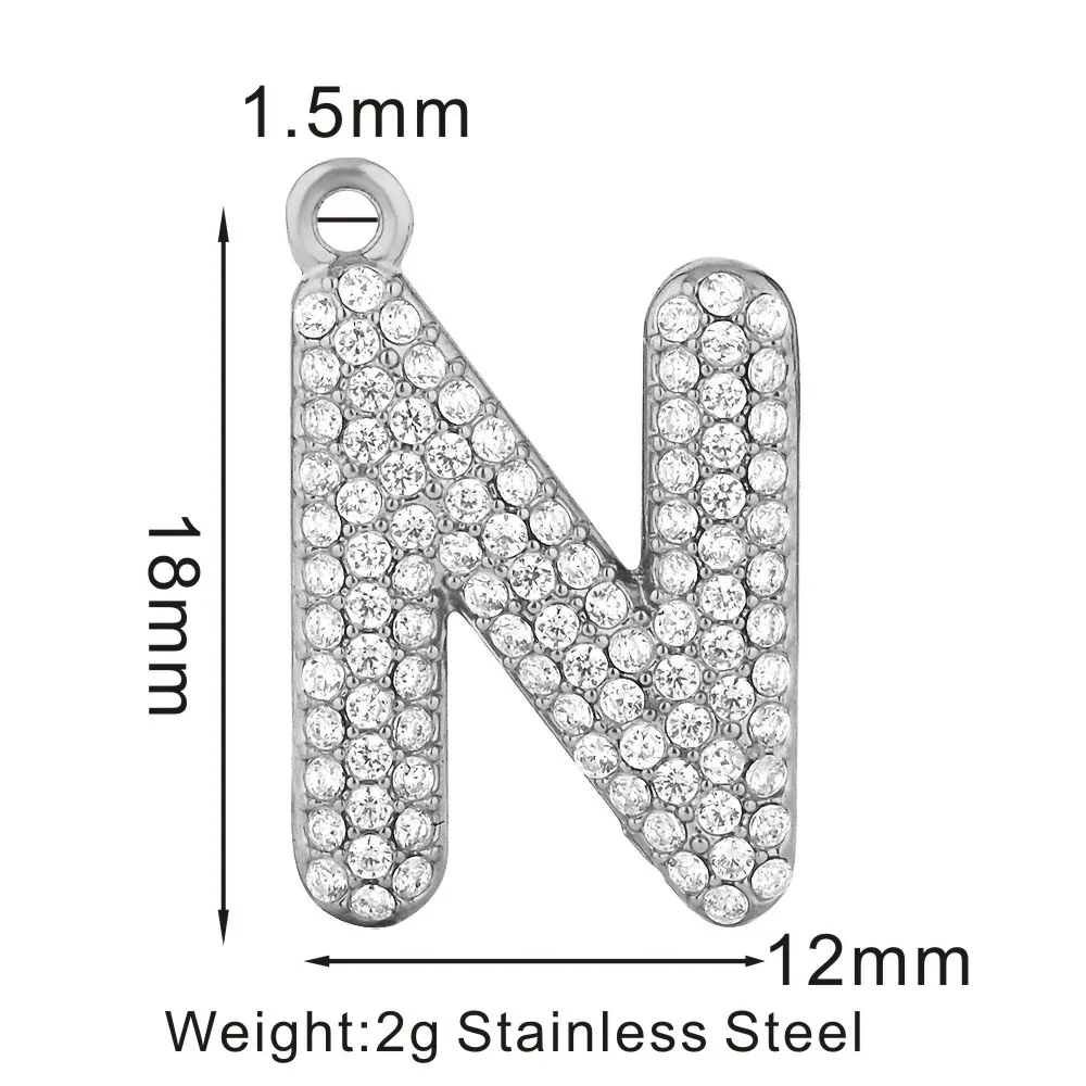 Sparkling 316 Stainless Steel Pavé Initial Pendant - N