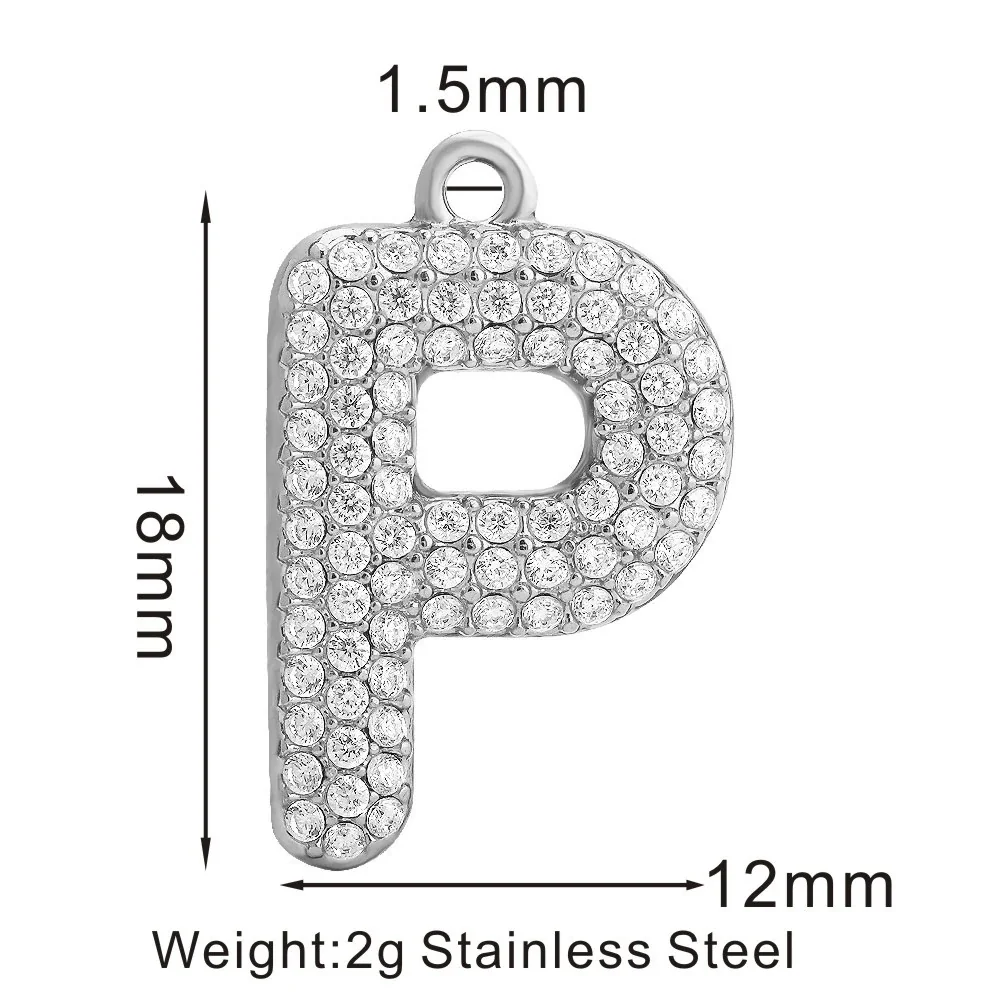 Sparkling 316 Stainless Steel Pavé Initial Pendant - P