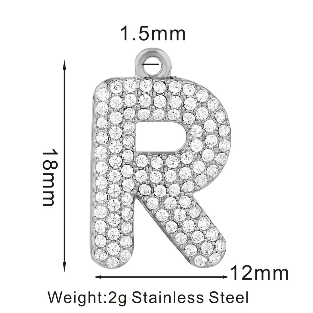 Sparkling 316 Stainless Steel Pavé Initial Pendant - R