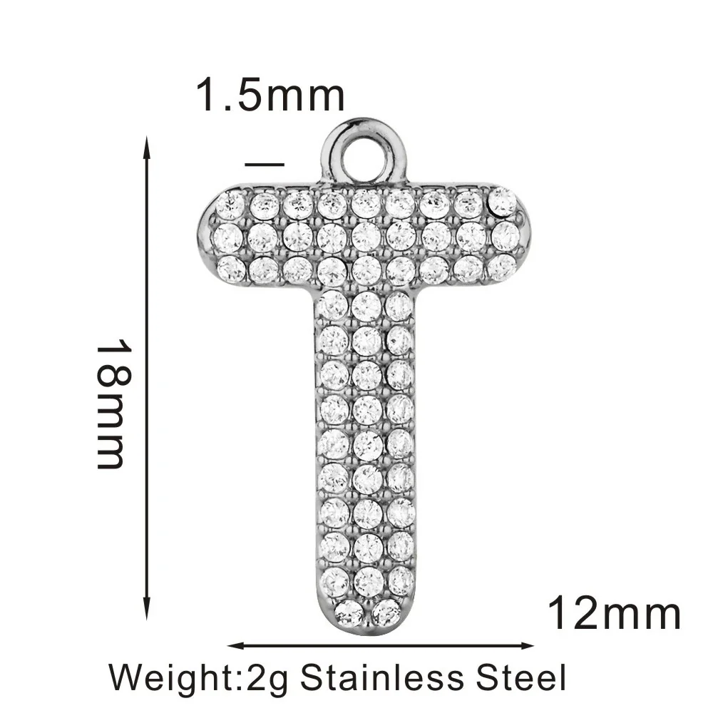 Sparkling 316 Stainless Steel Pavé Initial Pendant - T