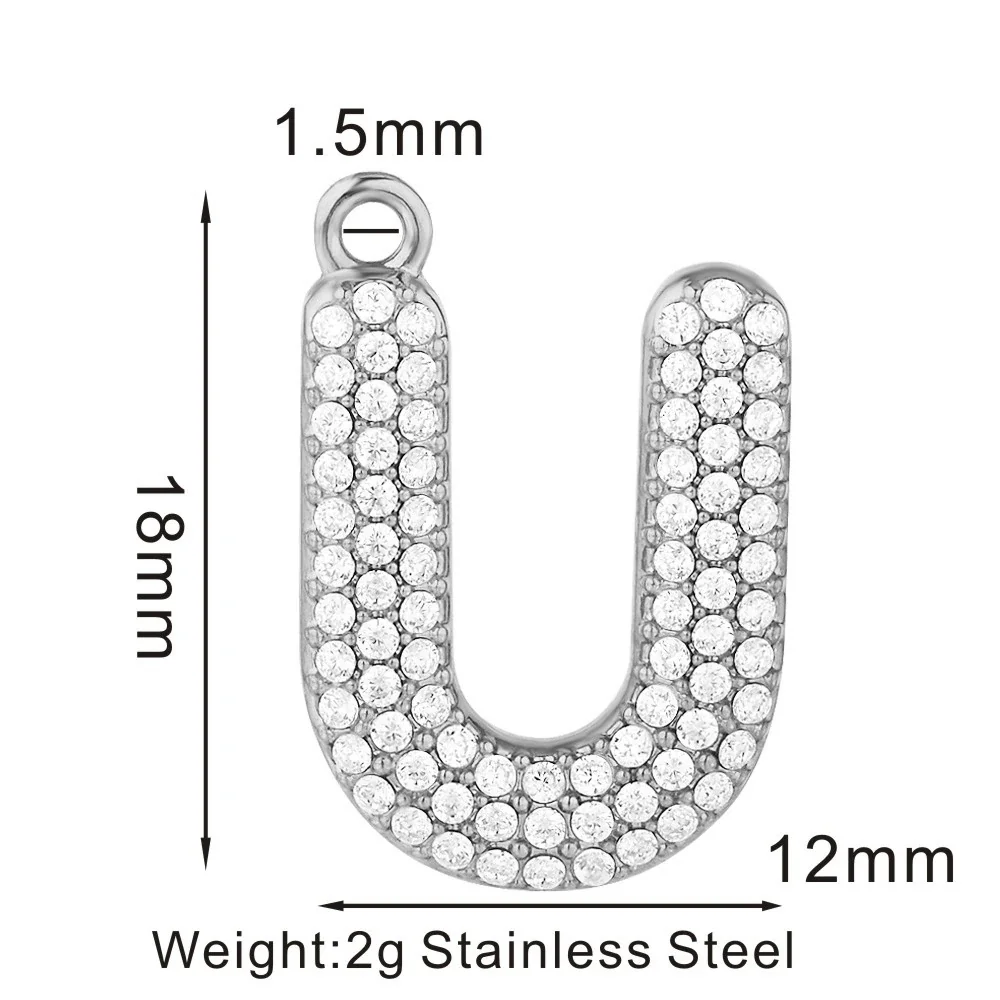 Sparkling 316 Stainless Steel Pavé Initial Pendant - U