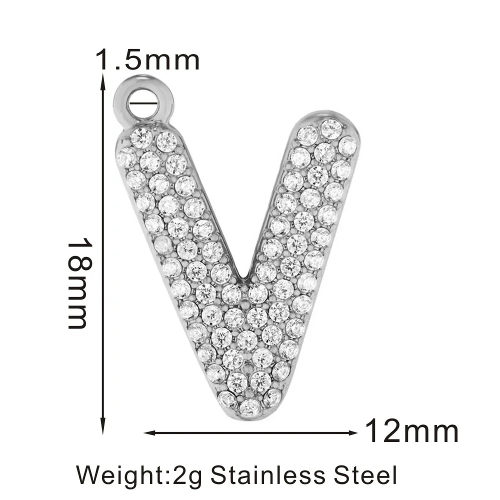 Sparkling 316 Stainless Steel Pavé Initial Pendant - V