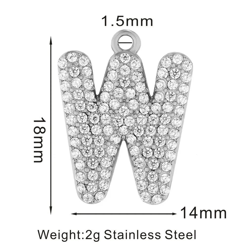 Sparkling 316 Stainless Steel Pavé Initial Pendant - W