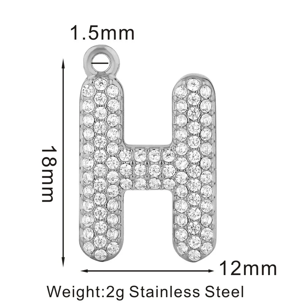 Sparkling 316 Stainless Steel Pavé Initial Pendant - H