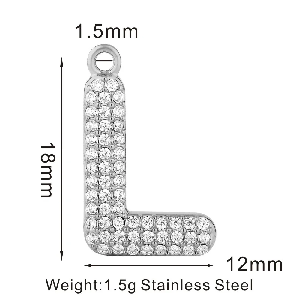 Sparkling 316 Stainless Steel Pavé Initial Pendant - L