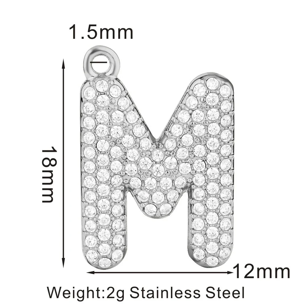 Sparkling 316 Stainless Steel Pavé Initial Pendant - M