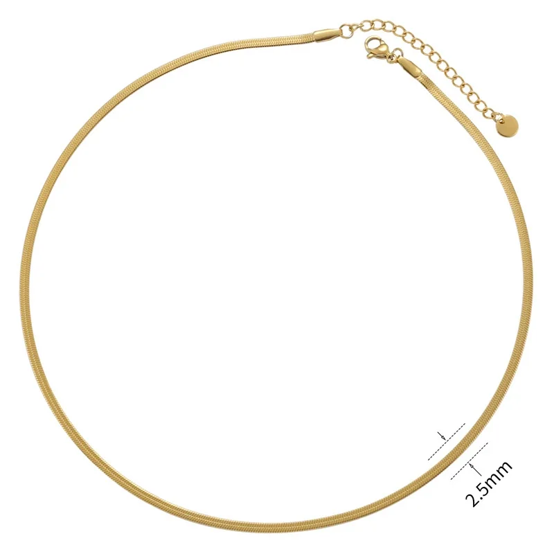 Sleek Gold-Plated Flat Snake Blade Chain Necklace - Gold 2.5 mm