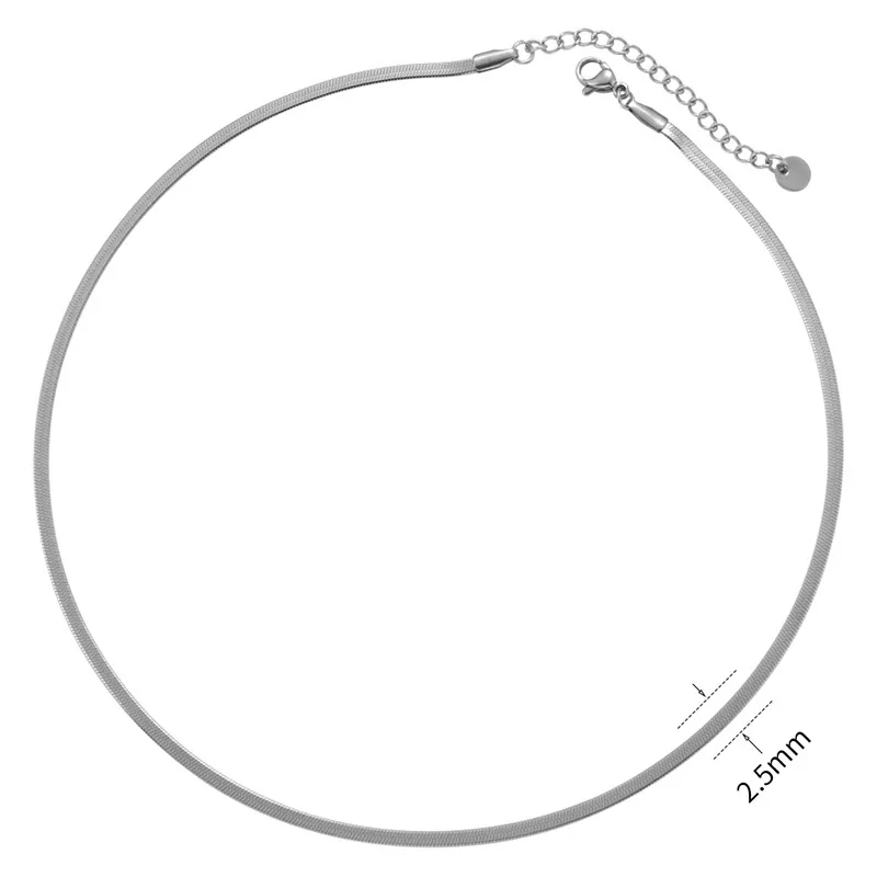 Sleek Gold-Plated Flat Snake Blade Chain Necklace - Silver 2.5 mm