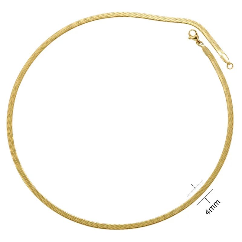 Sleek Gold-Plated Flat Snake Blade Chain Necklace - Gold 4 mm