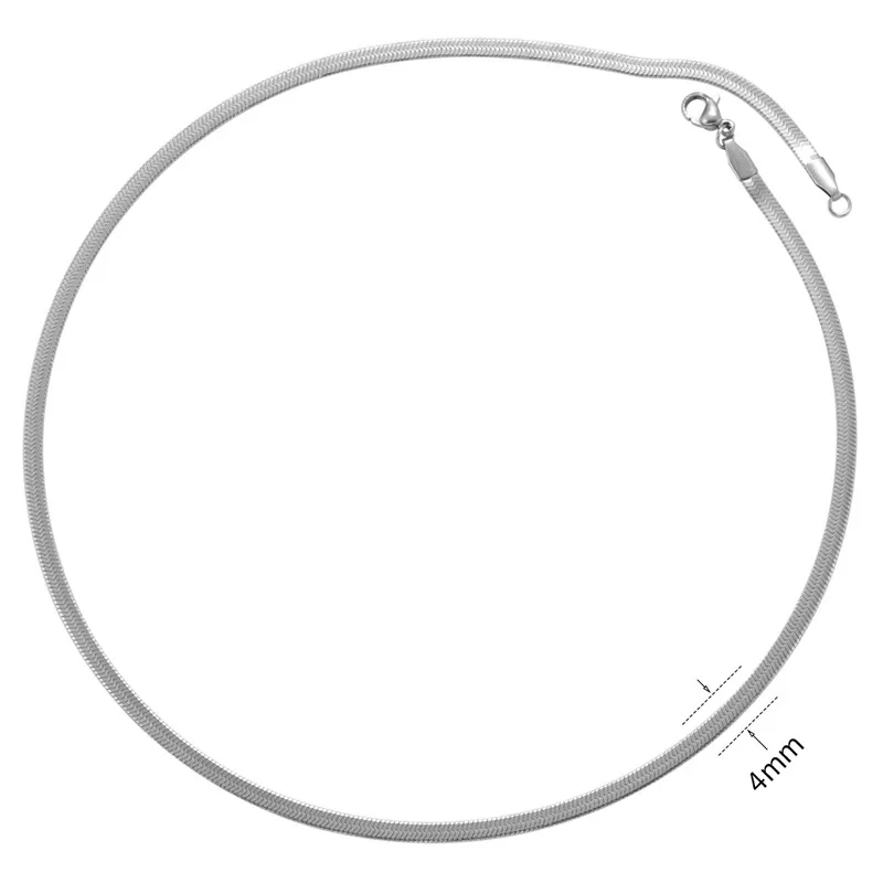 Sleek Gold-Plated Flat Snake Blade Chain Necklace - Silver 4 mm