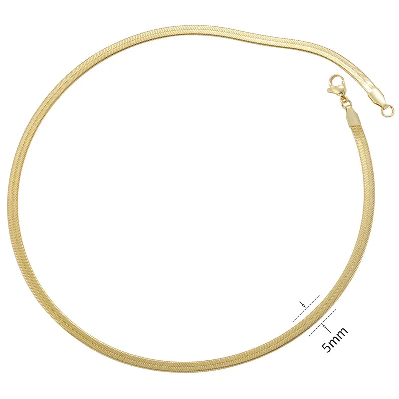 Sleek Gold-Plated Flat Snake Blade Chain Necklace - Gold 5 mm