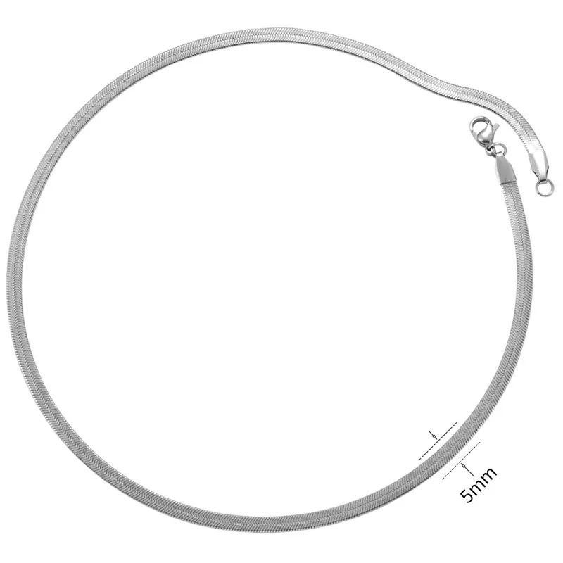 Sleek Gold-Plated Flat Snake Blade Chain Necklace - Silver 5 mm