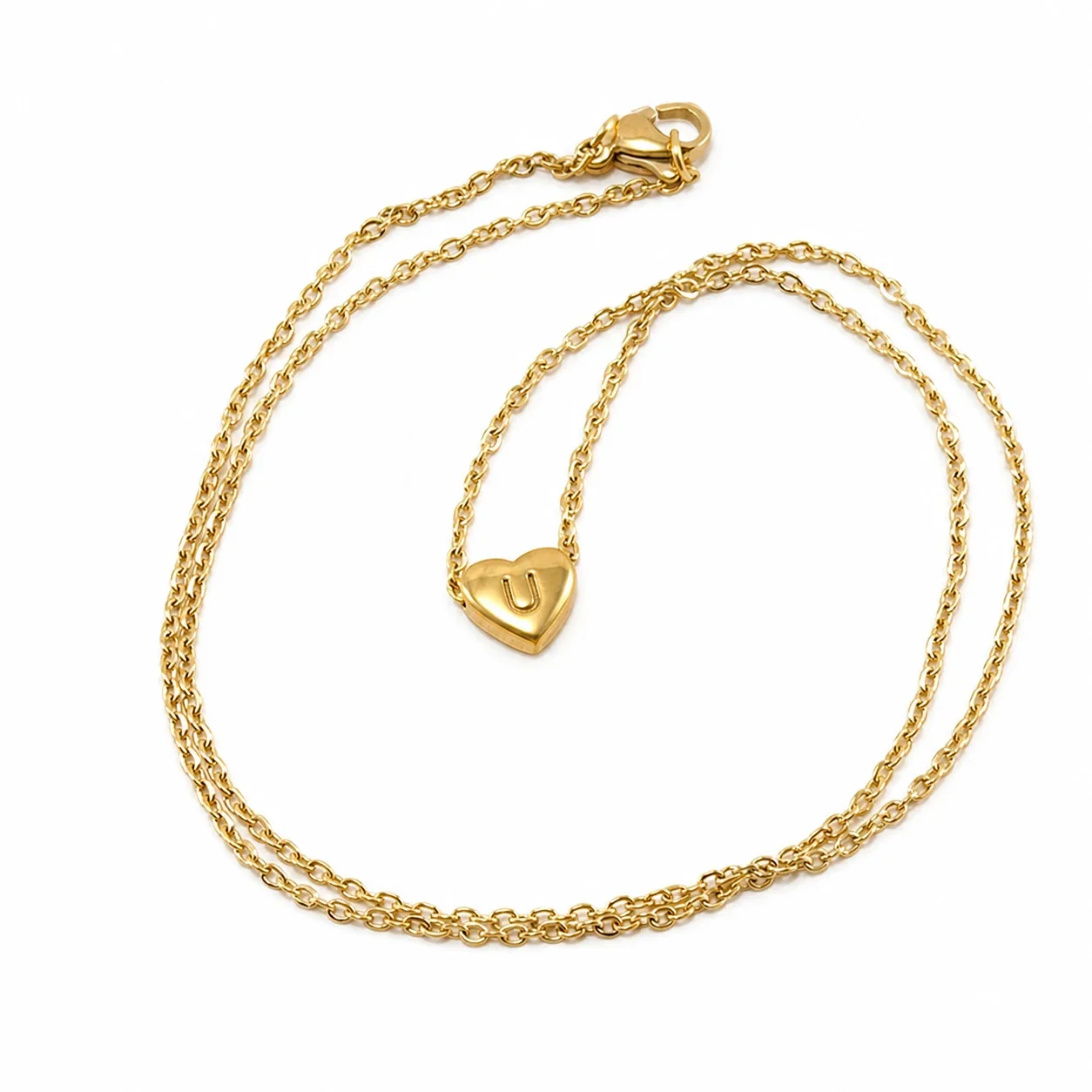 Personal Gold PVD Heart Initial Cable Chain Necklace