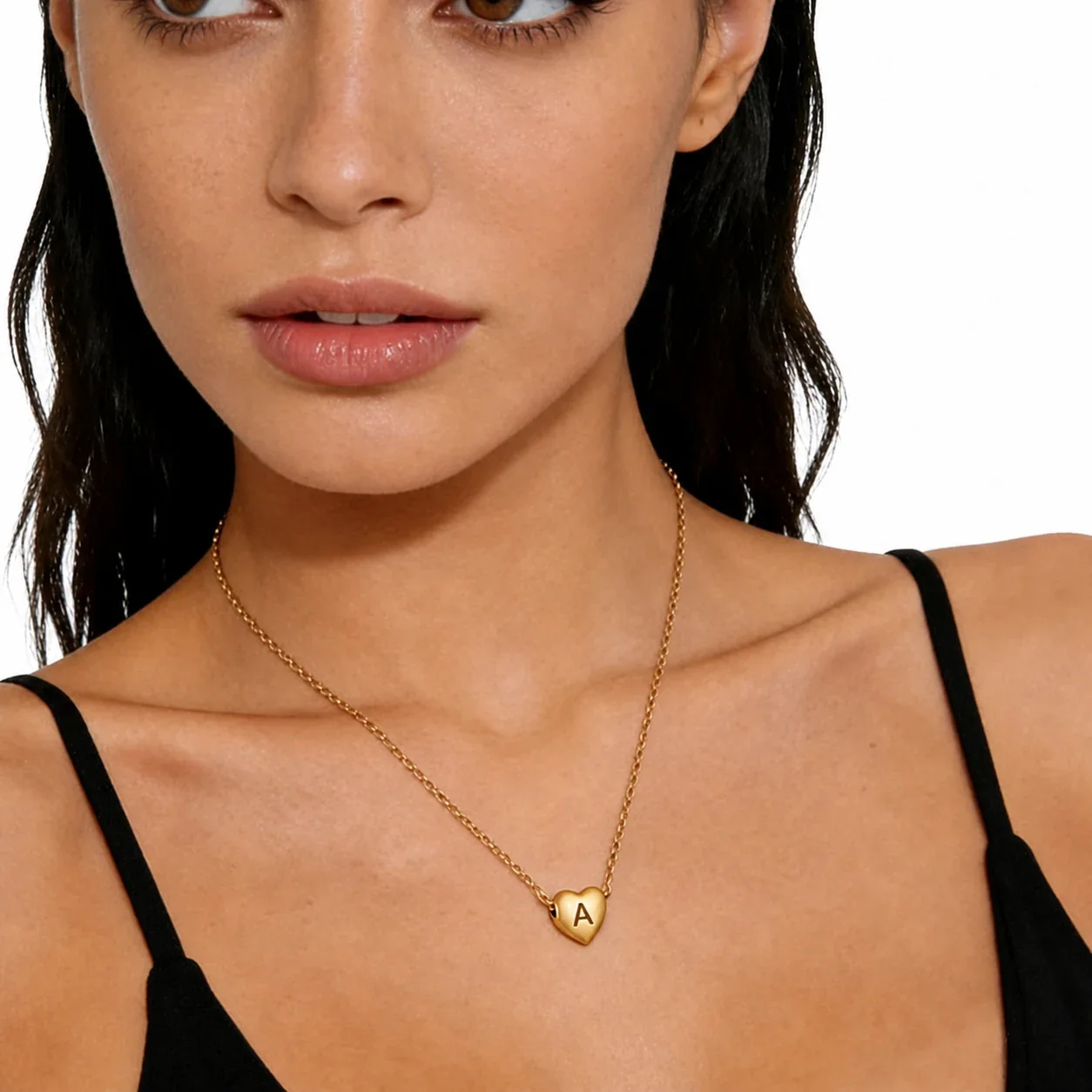 Personal Gold PVD Heart Initial Cable Chain Necklace