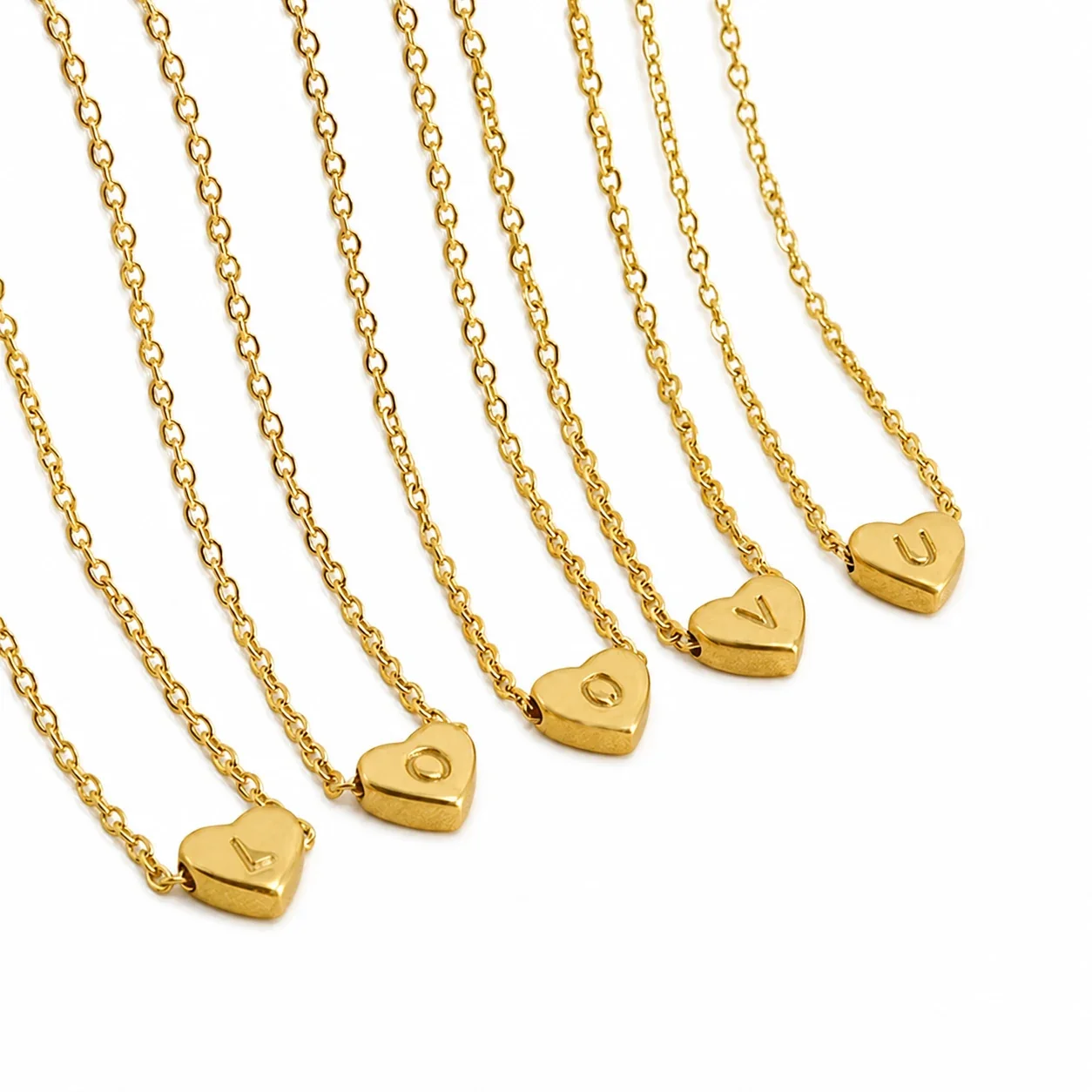 Personal Gold PVD Heart Initial Cable Chain Necklace