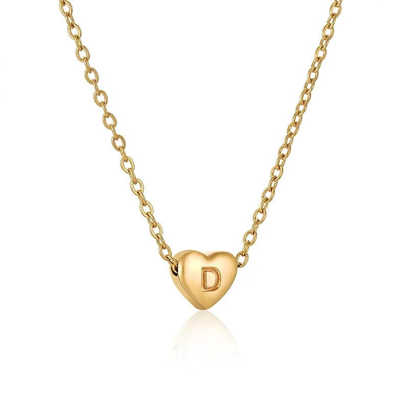 Personal Gold PVD Heart Initial Cable Chain Necklace - D