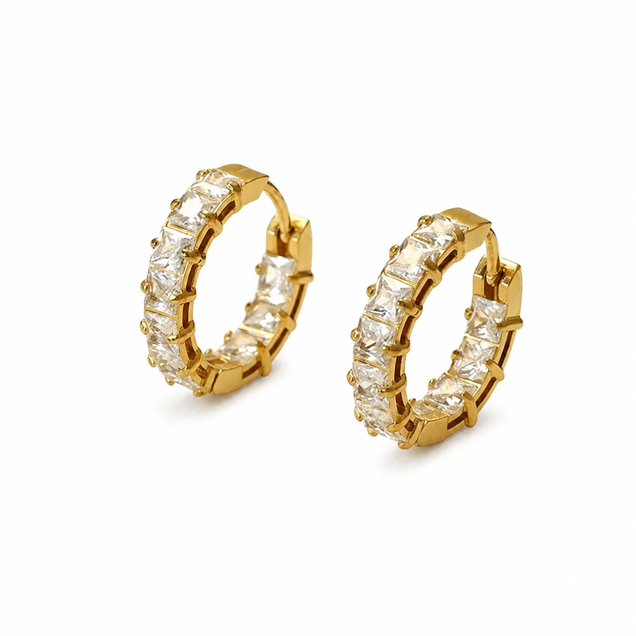 Radiant Gold-Plated Princess-Cut CZ Hoop Earrings