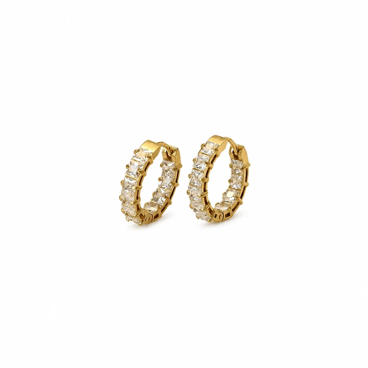 Radiant Gold-Plated Princess-Cut CZ Hoop Earrings