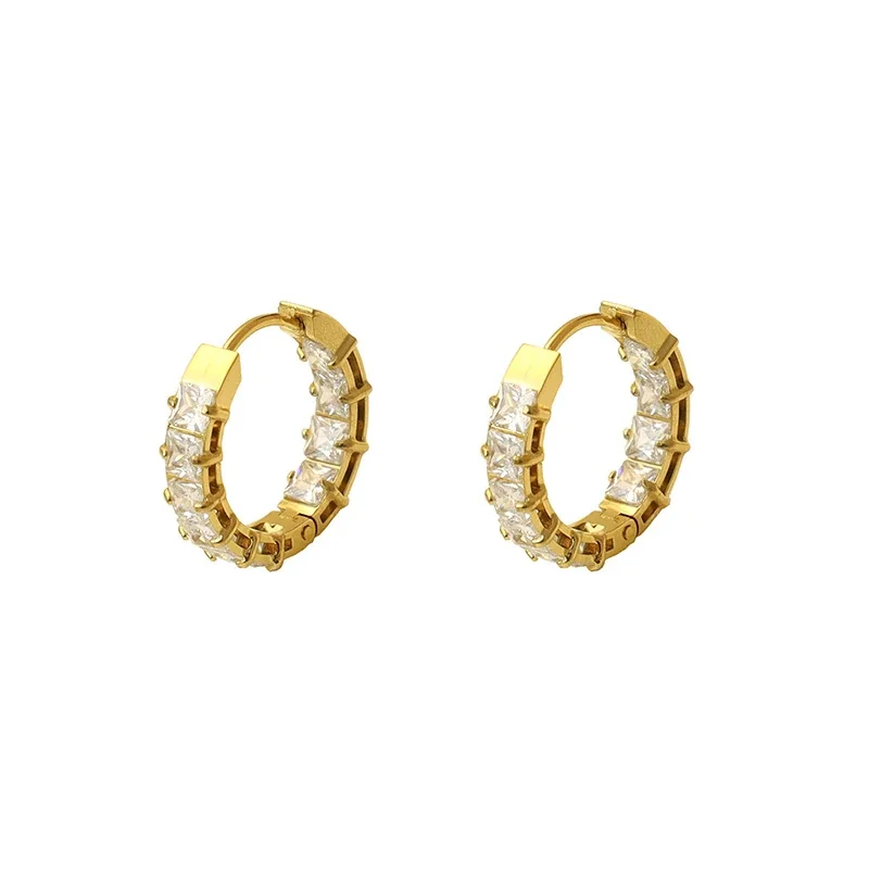 Radiant Gold-Plated Princess-Cut CZ Hoop Earrings