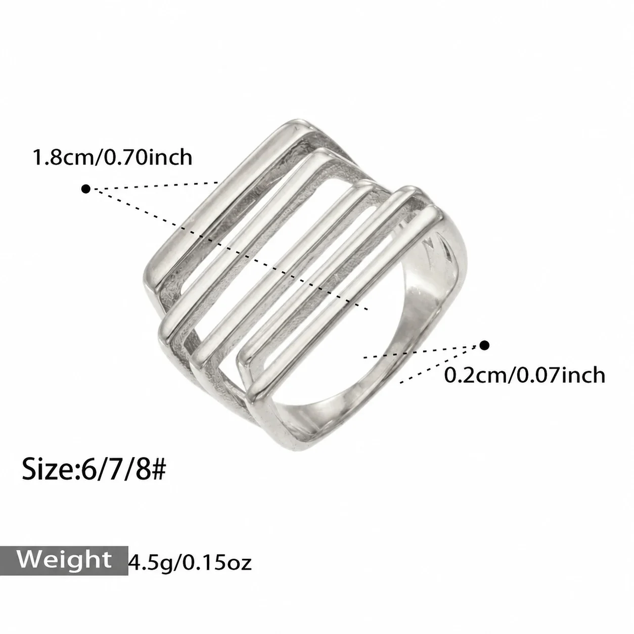 Ring: Brede opengewerkte ring met vijf staven van 18K verguld roestvrij staal productfoto