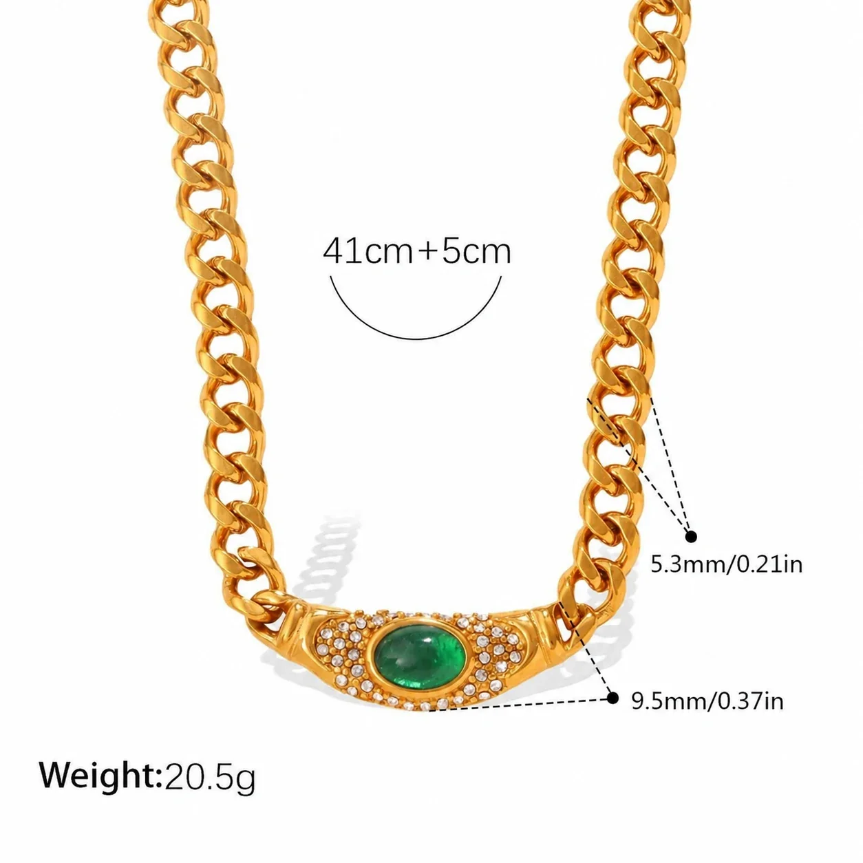Curb Chain Necklace with Oval Cat's-Eye, Stainless Steel - Red Cat's-Eye