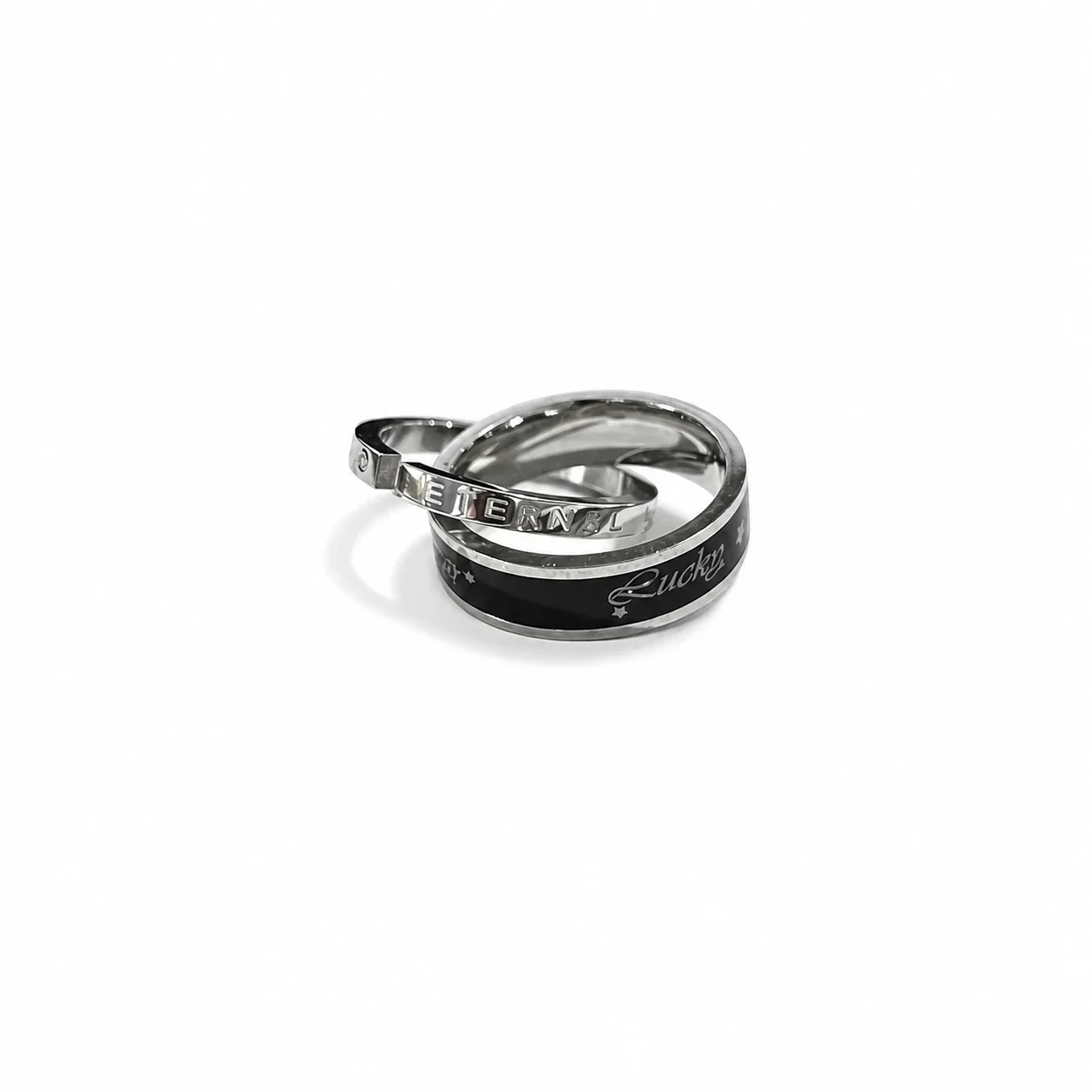 Black-Tone Stainless Steel Triple Ring Box Chain Necklace - Double Only
