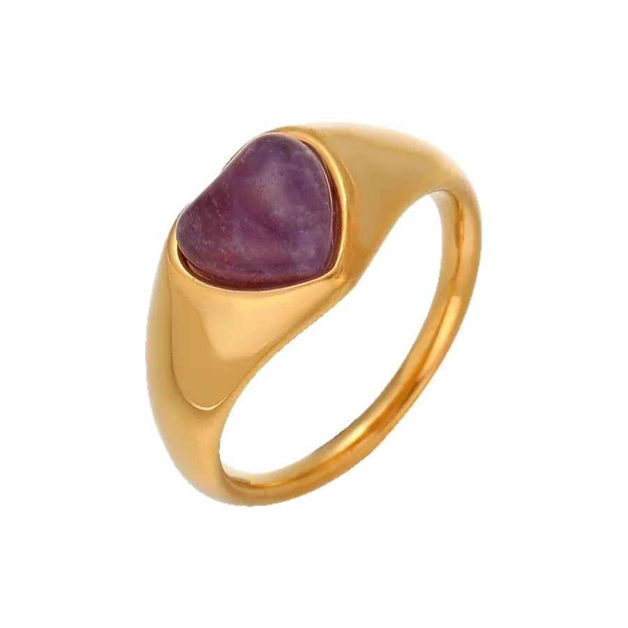 Heart Cabochon Tapered Signet Ring, 18K Gold-Plated Steel