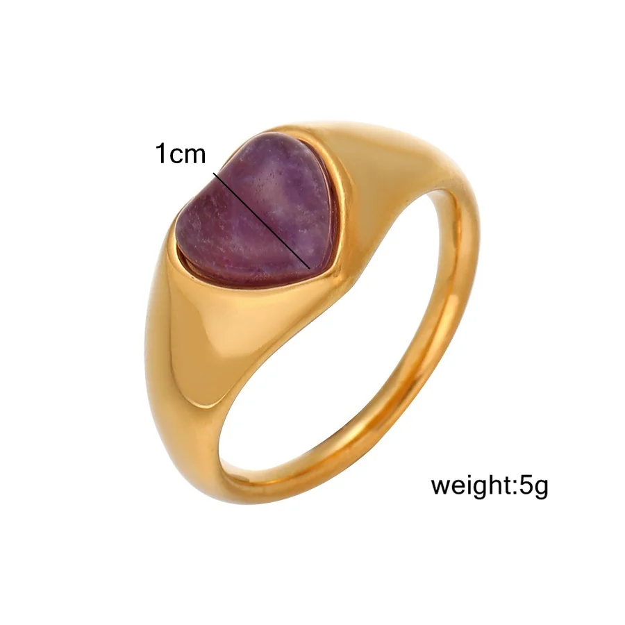 Foto del producto: Anillo de sello cónico con cabujón de corazón, acero chapado en oro de 18K