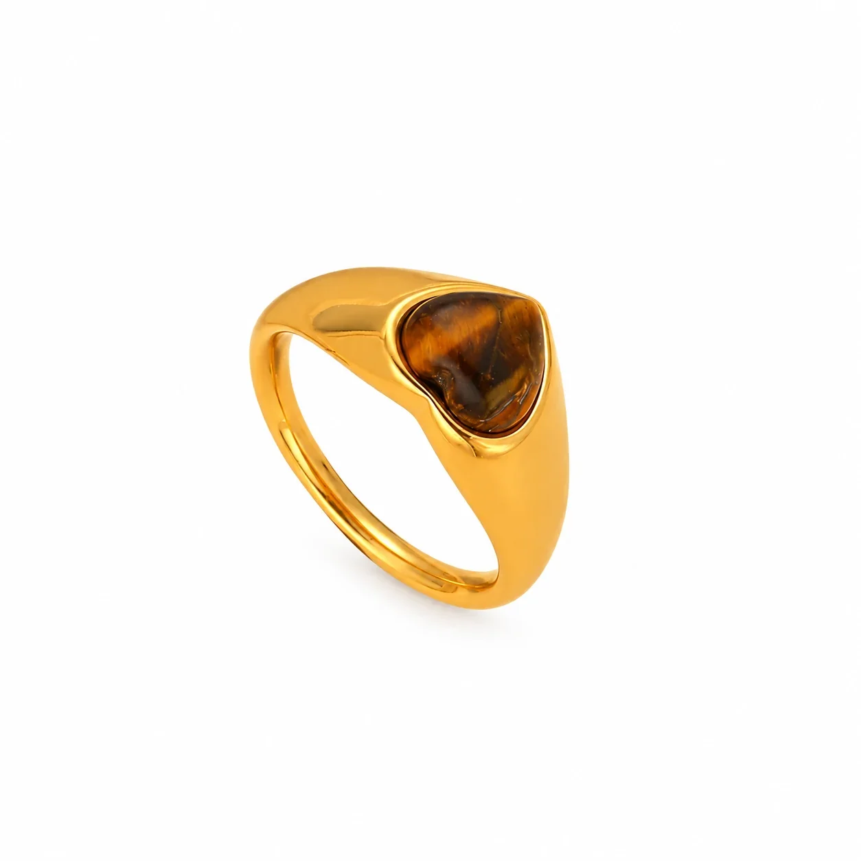 Foto del producto: Anillo de sello cónico con cabujón de corazón, acero chapado en oro de 18K