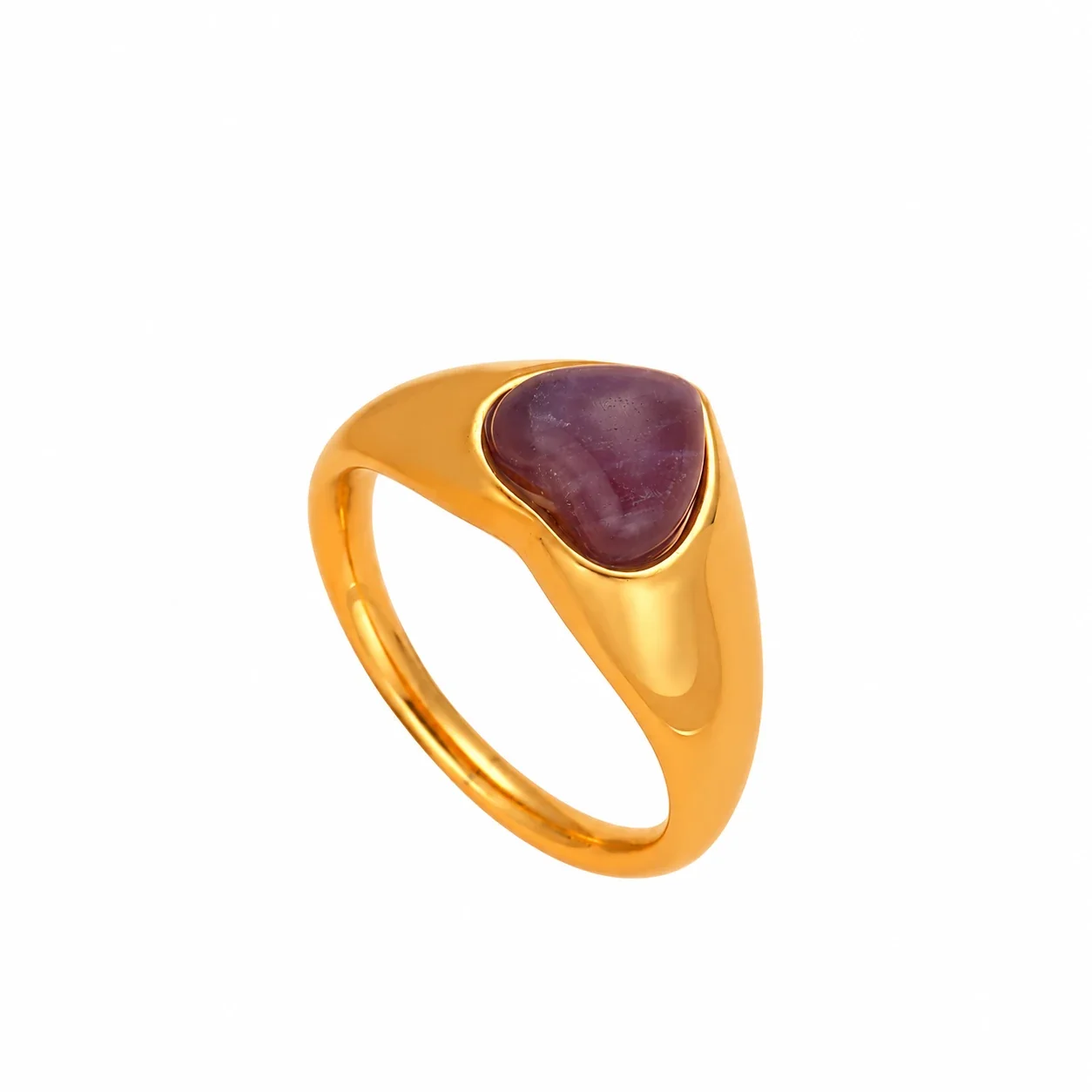 Foto del producto: Anillo de sello cónico con cabujón de corazón, acero chapado en oro de 18K