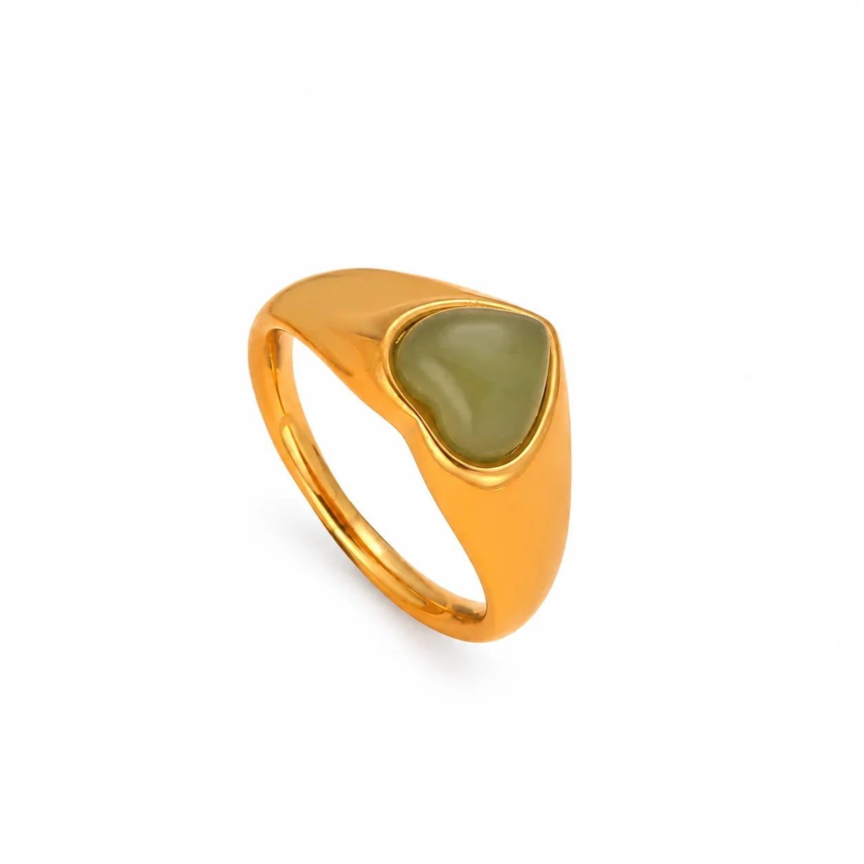 Foto del producto: Anillo de sello cónico con cabujón de corazón, acero chapado en oro de 18K