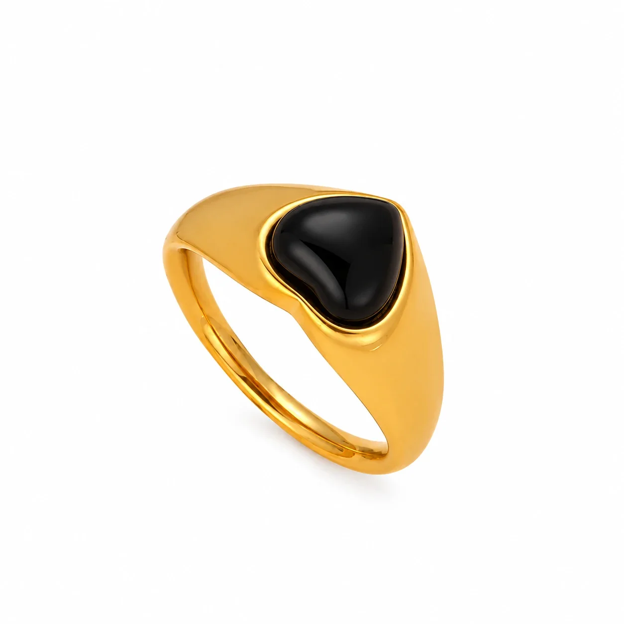 Foto del producto: Anillo de sello cónico con cabujón de corazón, acero chapado en oro de 18K