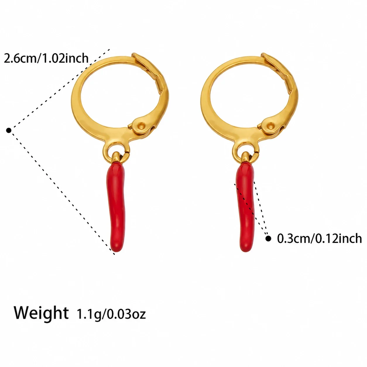 Starfish Hoop Earrings with Crystals, 316 Stainless Steel Gold PVD - Gold Red Chili