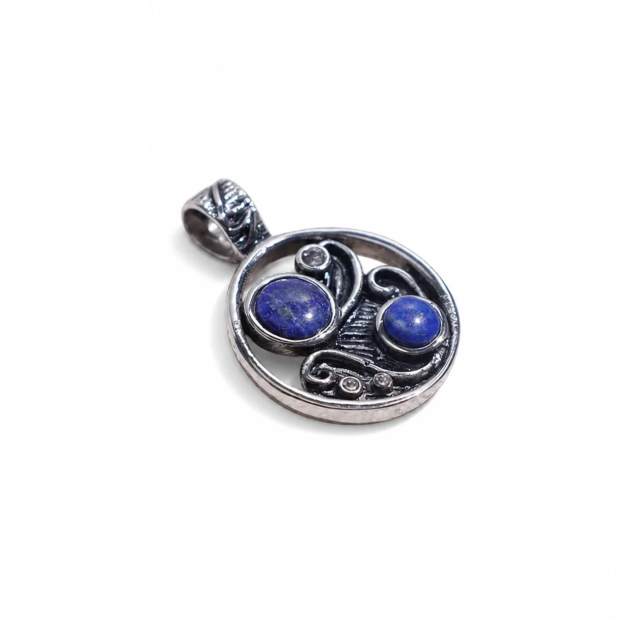 Ornate 316 Stainless Steel Blue Cabochon Pendant