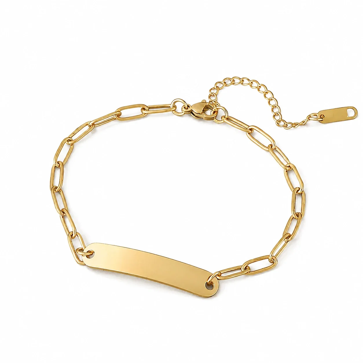 Bracelet with Blank Curved Bar and Paperclip Chain