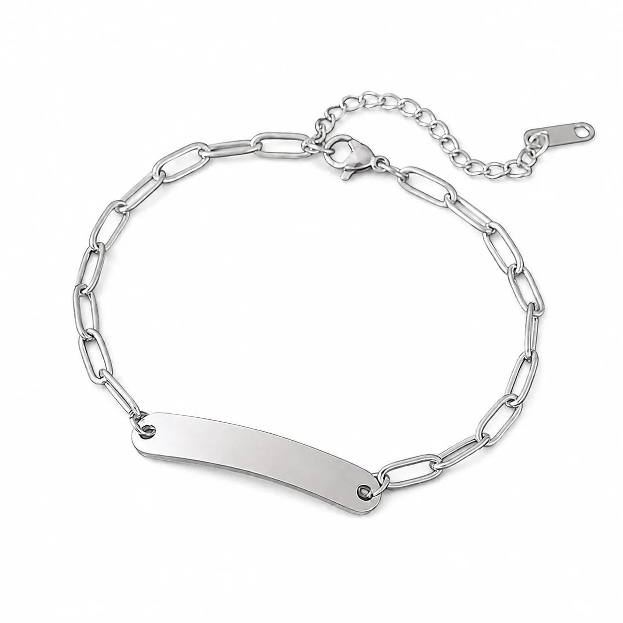 Bracelet with Blank Curved Bar and Paperclip Chain