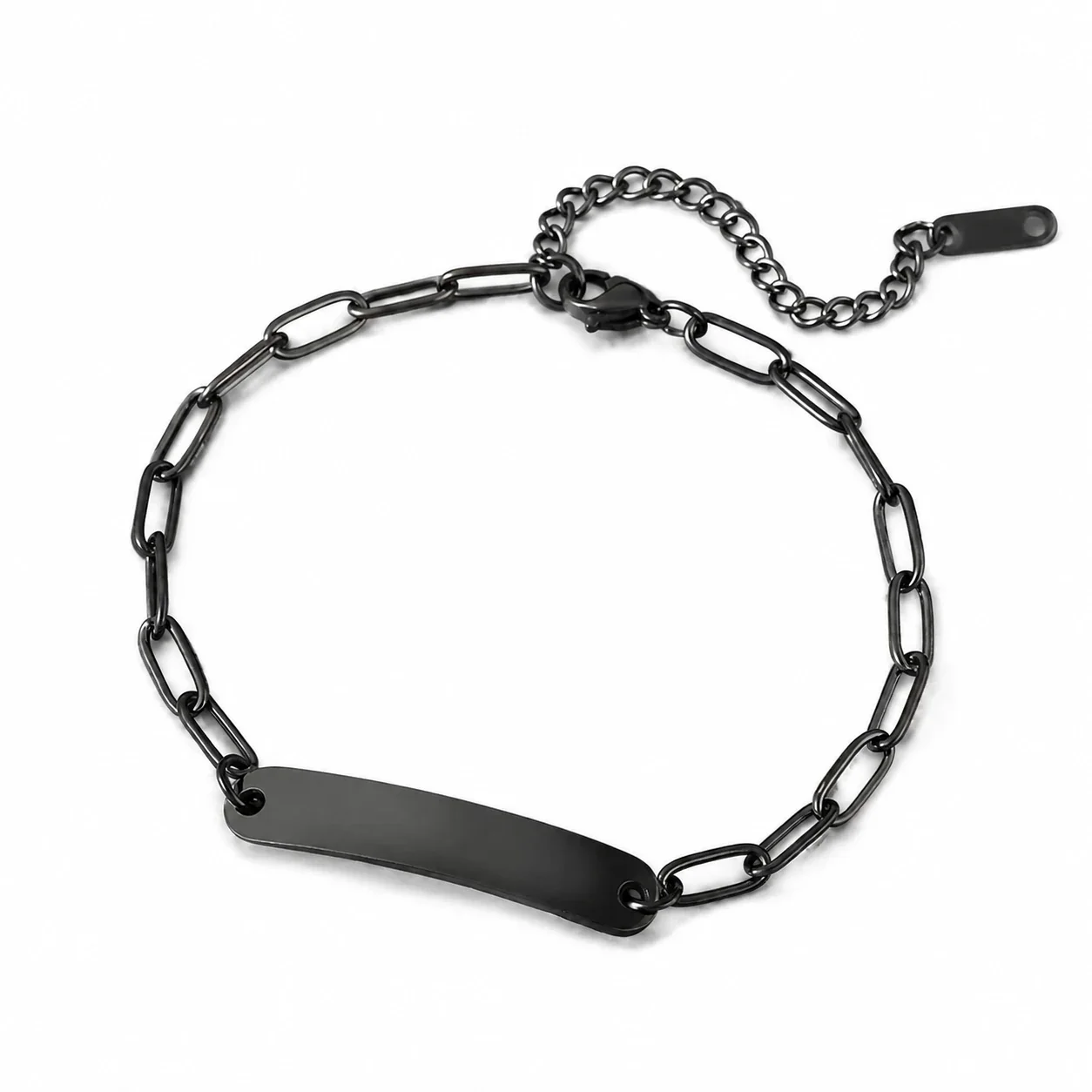 Bracelet with Blank Curved Bar and Paperclip Chain