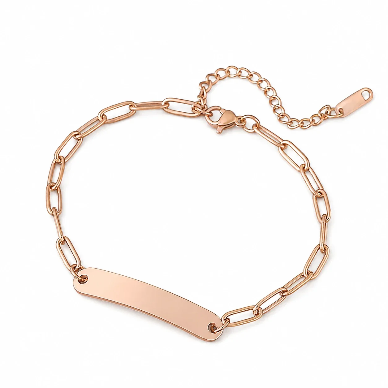 Bracelet with Blank Curved Bar and Paperclip Chain