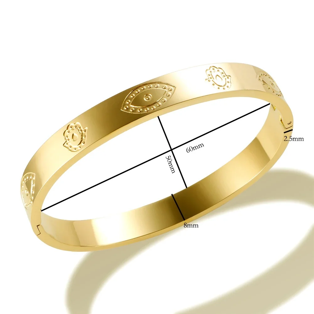 Bangle Bracelet with Evil Eye Stamps 316 Stainless Steel PVD