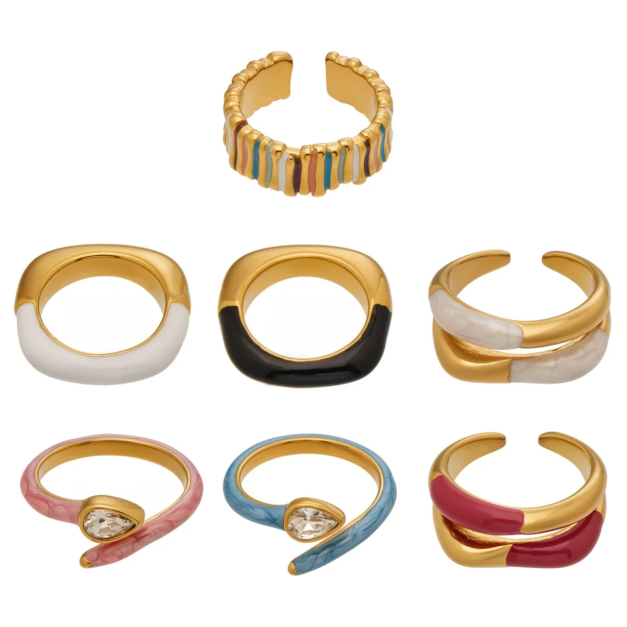 Colorful 18K Gold-Plated 316 Stainless Steel Enamel Ring