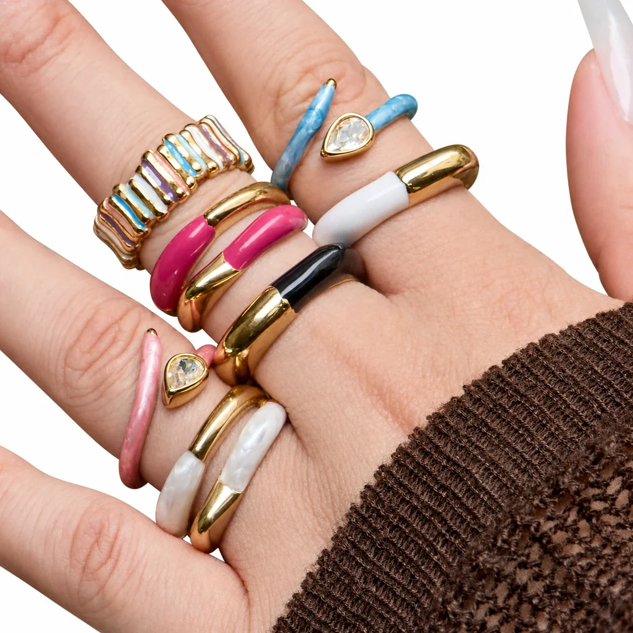 Colorful 18K Gold-Plated 316 Stainless Steel Enamel Ring